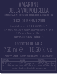 Amarone della Valpolicella DOCG classico RISERVA 2019 – Etichetta Viola