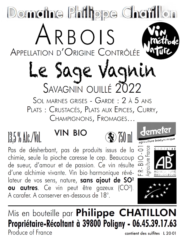 Arbois Le Sage Vagnin Savagnin ouillé